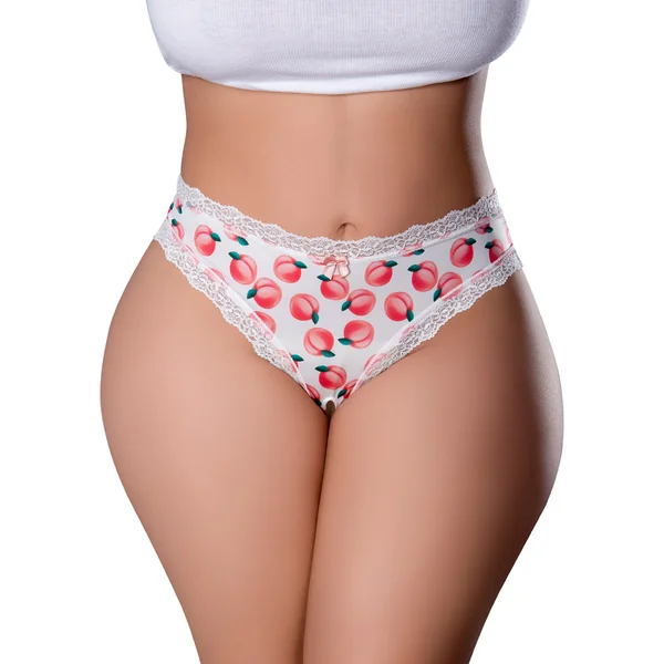 Magic Silk Sweet Treats Crotchless Thong with Lube Peach Queen Size