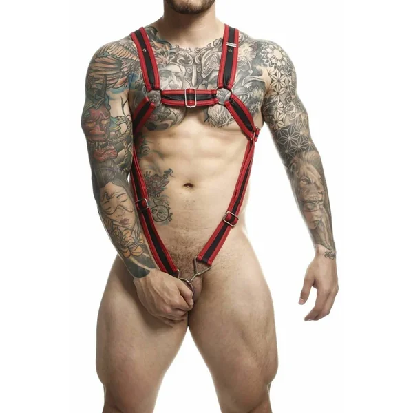 Male Basics Dngeon Cross Cock Ring Harness Red O-S