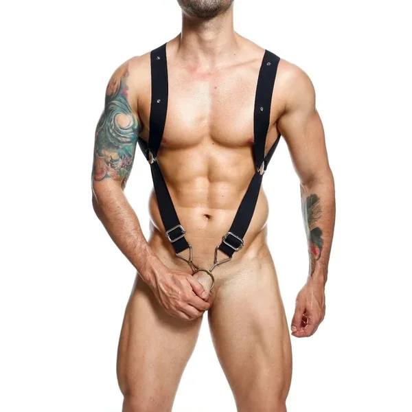 Male Basics Dngeon Straight Back Harness Black O-S