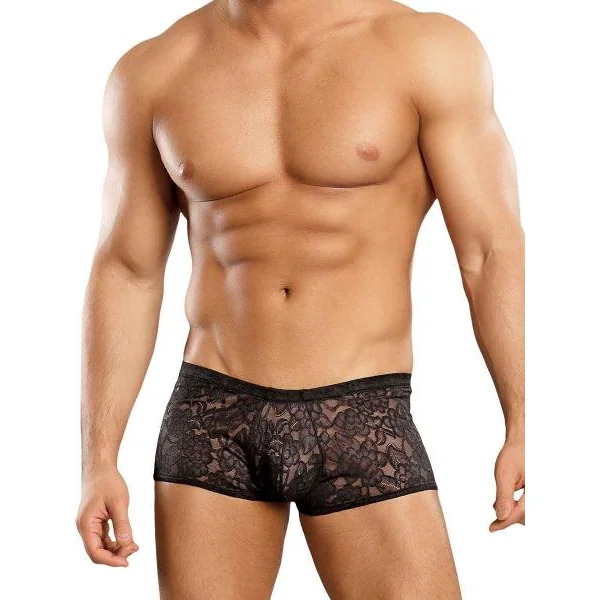 Male Power Mini Shorts Stretch Lace Black Small