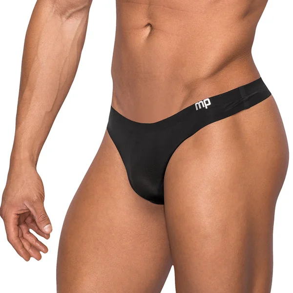 Male Power Seamless Sleek Sleek Thong w/sheer pouch Black LX