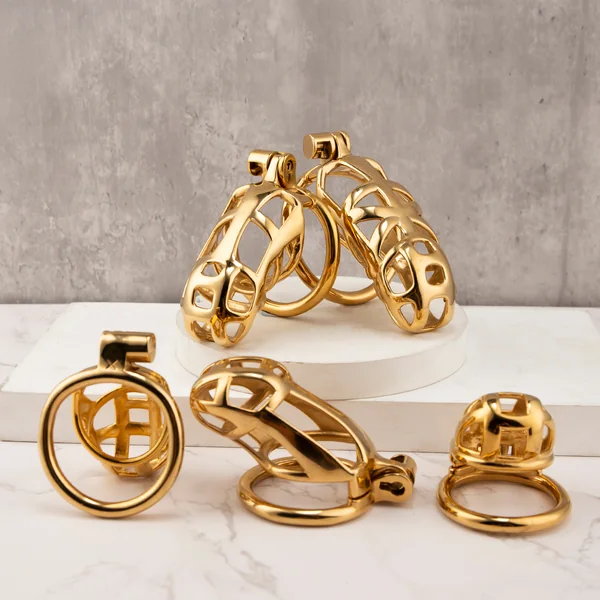Mamba Gold Plated Stainless Steel Chastity Cage Metal Cock Cage
