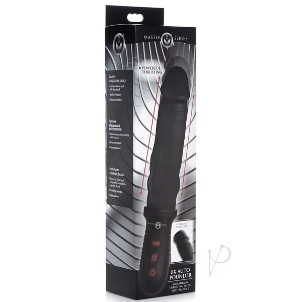 Master Series 8x Auto Pounder Rechargeable Silicone Vibrating and Thrusting Dildo with Handle 10in - Black