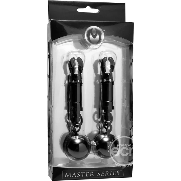 Master Series Black Bomber Nipple Clamps with Ball Weights - Black