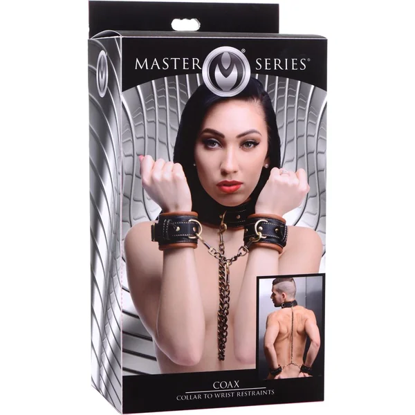 Master Series Coax Collar To Wrist Restraints Black