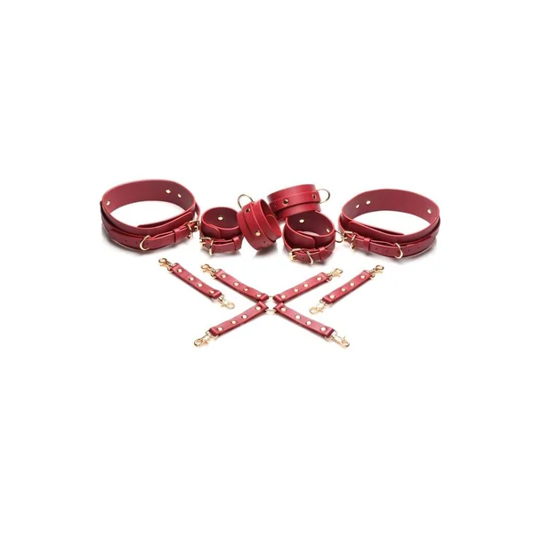 Master Series Crimson Captive Thigh, Wrist, Ankle Hog Tie Restraints – Red
