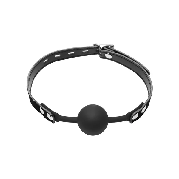 Master Series Hush Locking Silicone Comfort Ball Gag Black 1.65 Inch Diameter