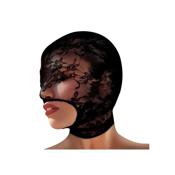 Master Series Lace Seduction Lace Bondage Hood – Black