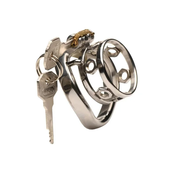 Master Series Pussy Boy Metal Chastity Cage Stainless Steel – Silver/Vanilla