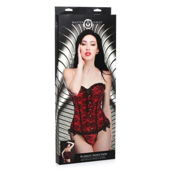 Master Series Scarlet Seduction Lace-Up Corset and Thong