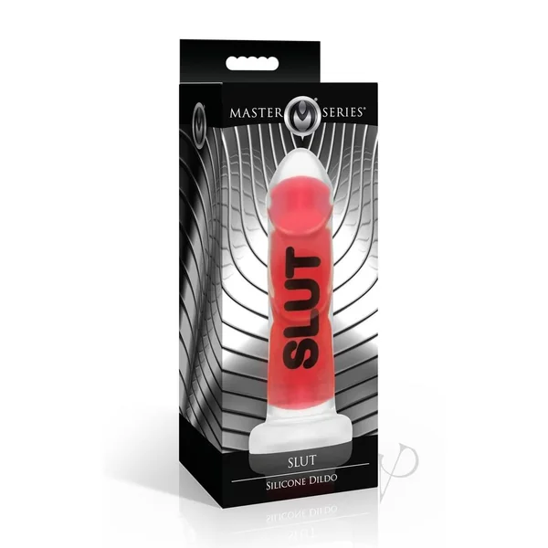 Master Series SLUT Silicone Dildo - Red/Black/Clear