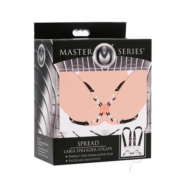 Master Series Spread Labia Spreader Straps with Clitoral Clamps - Black