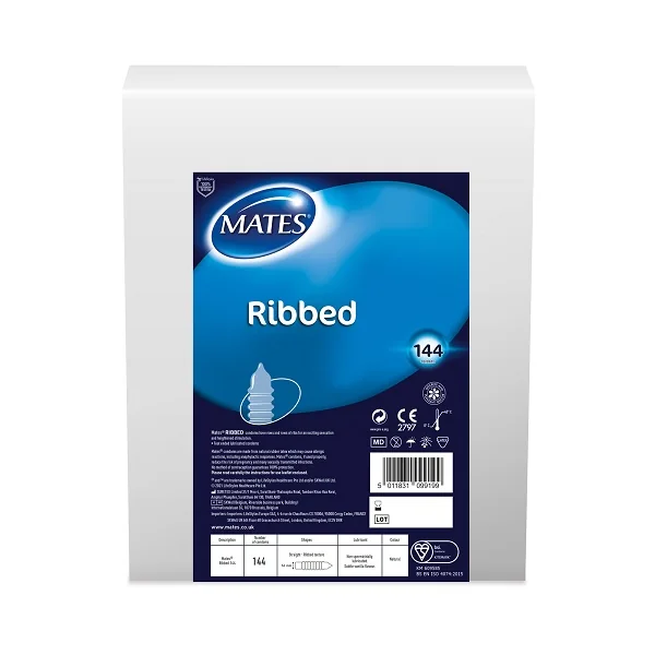Mates Ribbed Condom BX144 Clinic Pack