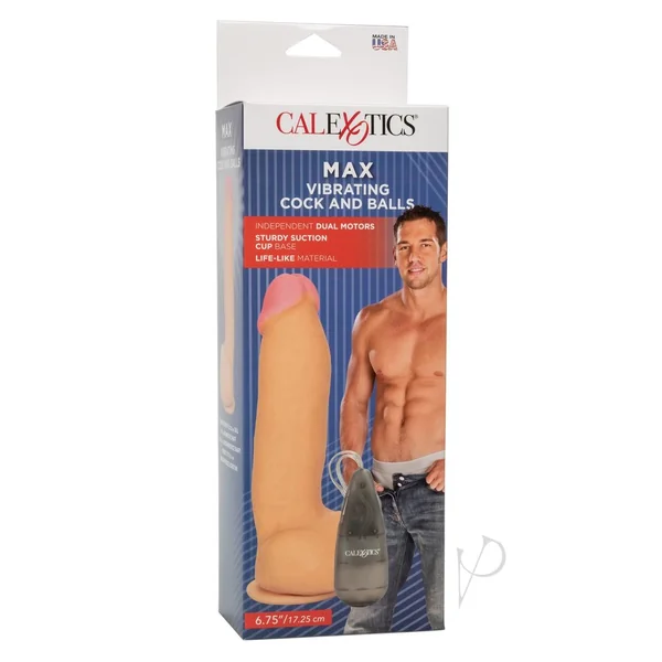 Max Vibrating Cock and Balls Dildo with Balls and Wired Remote Control 6.75in - Vanilla