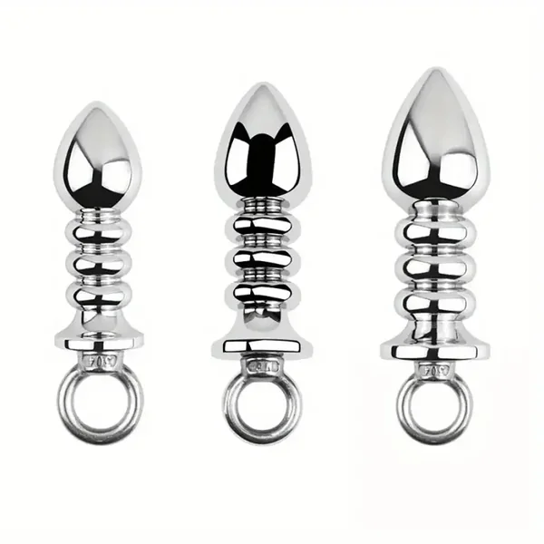 Metal Backyard Ring Threaded Anal Plug Silvery Pulling Plug