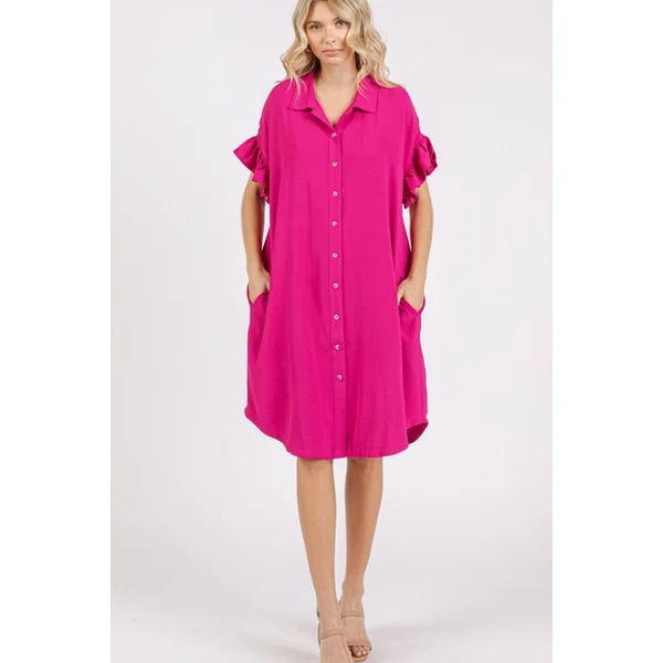 Mittoshop Button Down Flounce Sleeve Dress with Pockets