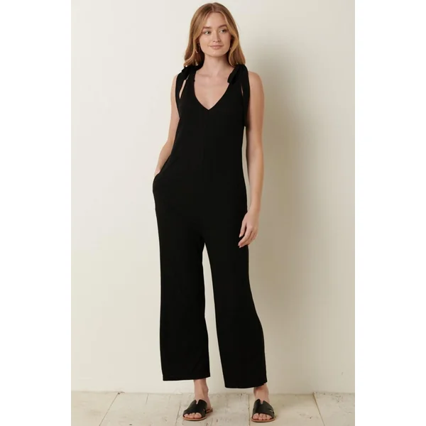 Mittoshop Rib Knit V-Neck Cross Back Jumpsuit