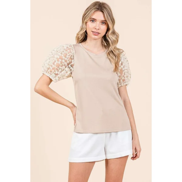 Mittoshop Round Neck Puff Short Sleeve Top