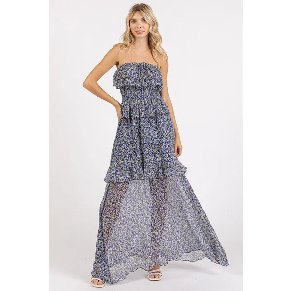 Mittoshop Ruffled Smocked Floral Halter Neck Maxi Dress