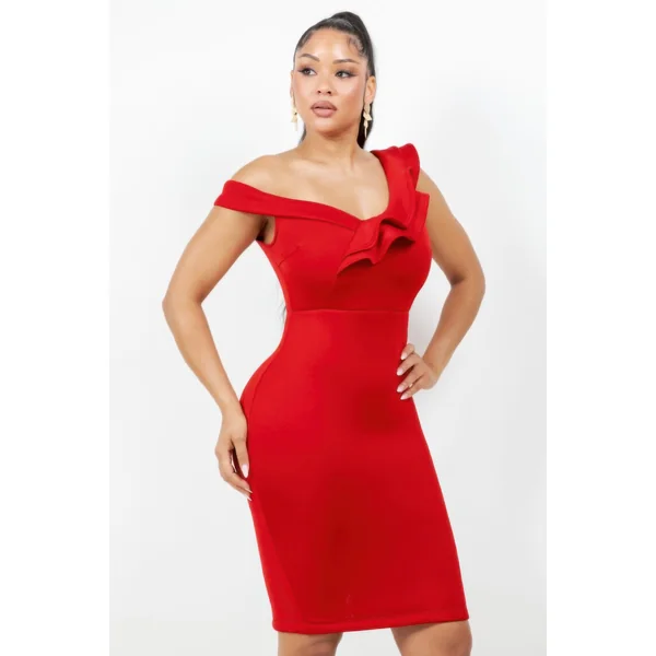 Monroe Asymmetric Ruffle Midi Dress