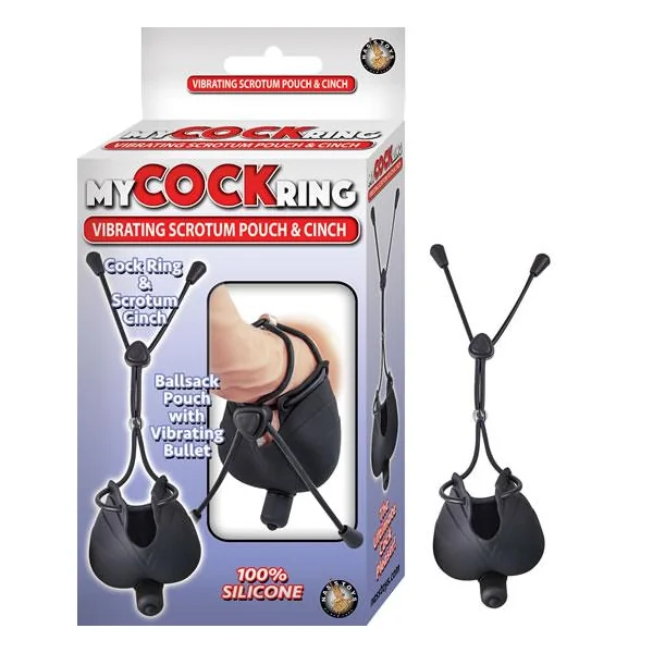 My Cockring Vibrating Scrotum Pouch & Cinch Black