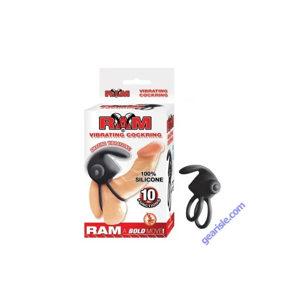 Nass Toys Ram Vibrating Silicone Cock Ring Black