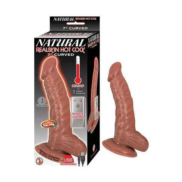 Natural Realskin Hot Cock Curved 7 inches Brown Dildo