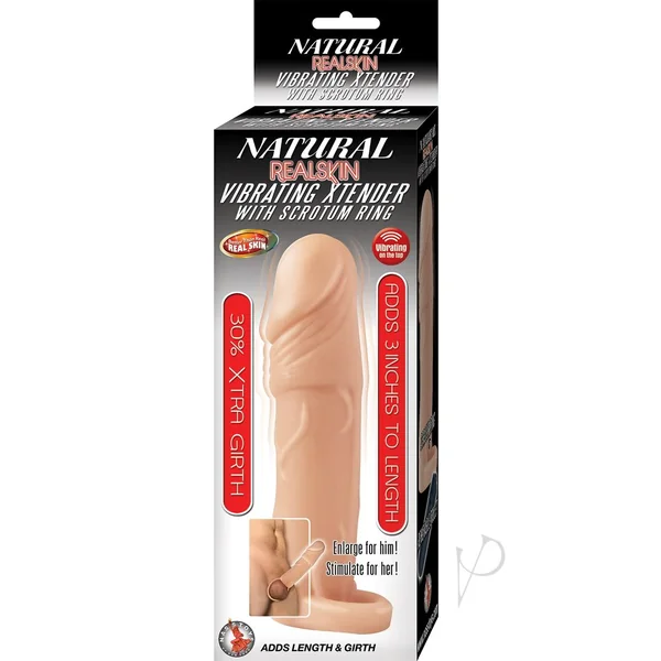 Natural Realskin Vibrating Penis Sleeve With Scrotum Ring Beige