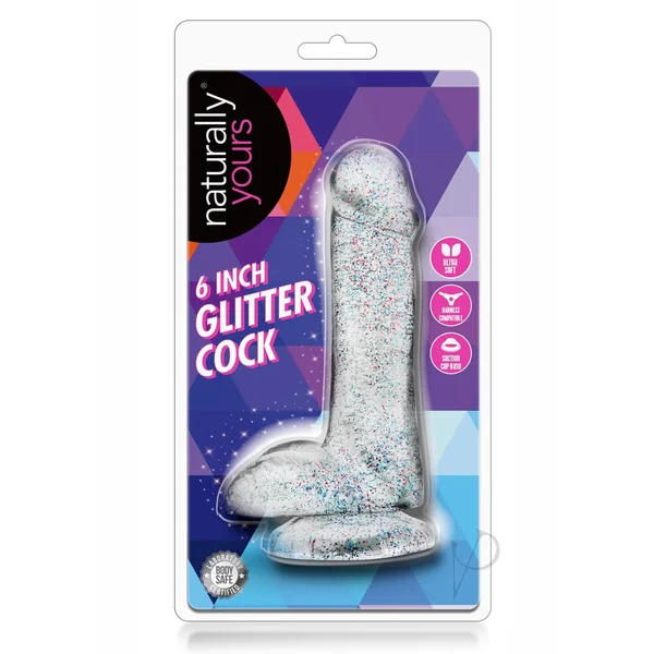 Naturally Yours Glitter Dildo with Balls 6in - Clear
