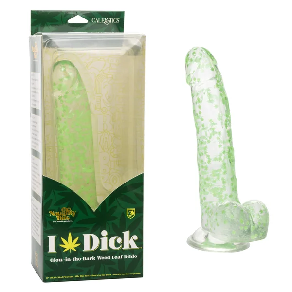 Naughty Bits I Leaf Dick Glow-in-The-Dark Weed Leaf Filled Dildo - Green