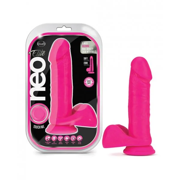 Neo Elite 8 Silicone Dual Density Cock W Balls Neon Pink "