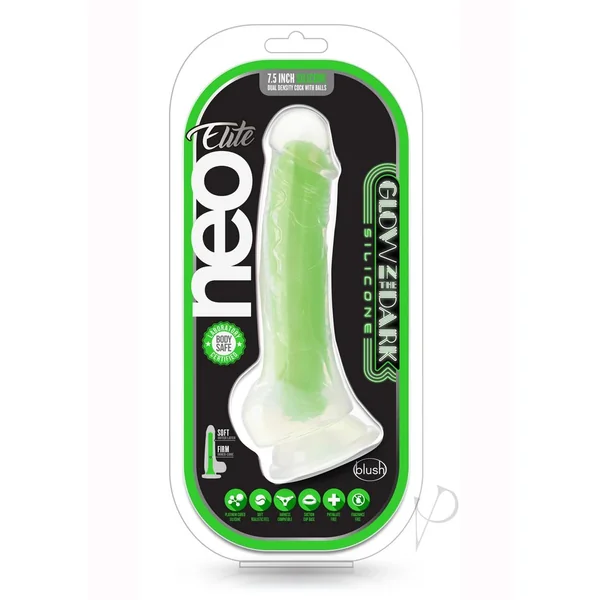 Neo Elite Gitd Dd Cock W/balls Silicone Dildo