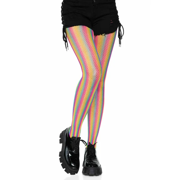 Neon Rainbow Stripped Fishnet Pantyhose