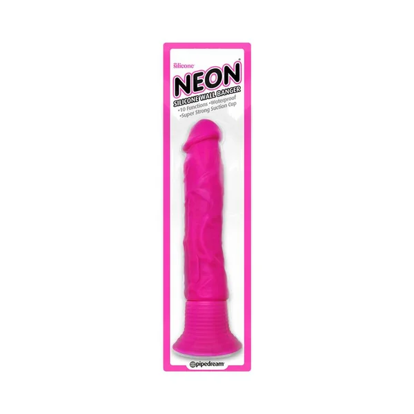 Neon Silicone Wall Banger 7.5 inches Realistic Vibrating Dildo With Suction Cup Pink
