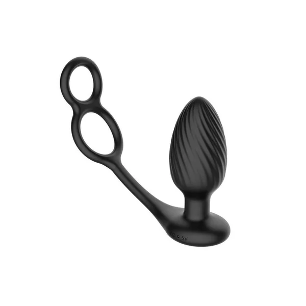 Nexus Tornado Silicone Rechargeable Remote Rotating Plug with Cock and Ball Rings – Black