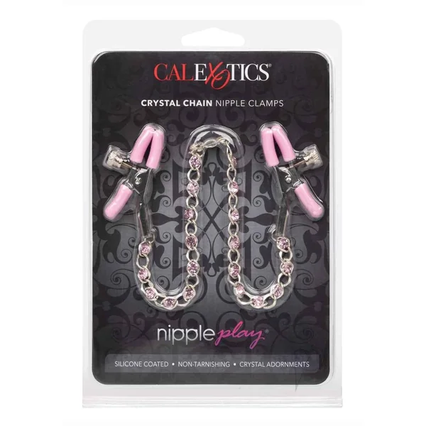 Nipple Play Crystal Chain Nipple Clamps - Pink