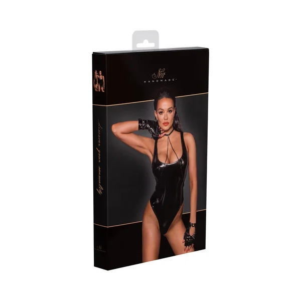 Noir Handmade Pvc Bodysuit With High-cut Bottom Hem L
