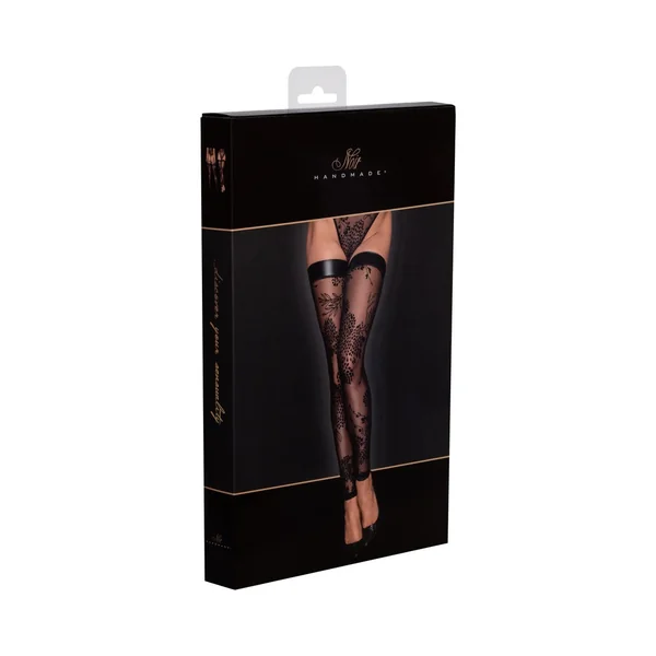 Noir Handmade Tulle Stockings With Patterned Flock Embroidery Xl