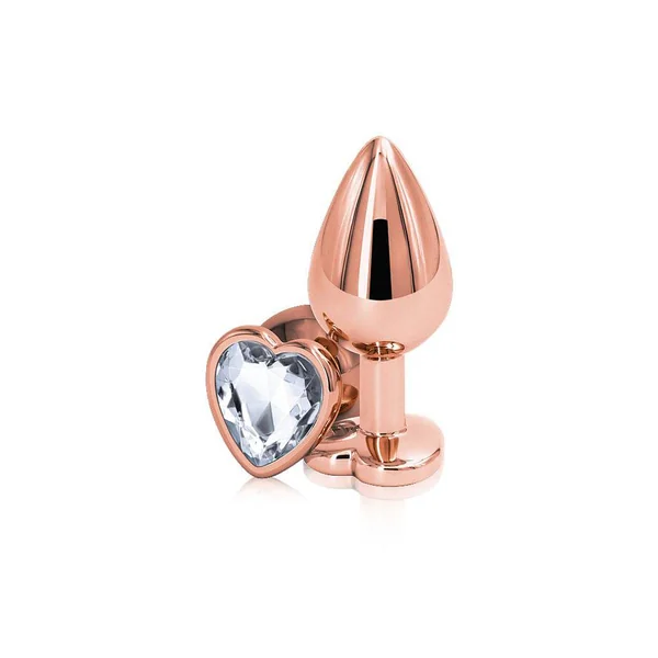 NS Novelties - Rear Assets - Aluminum Heart Butt Plug - Rose Gold/Clear - 3.25 Inch
