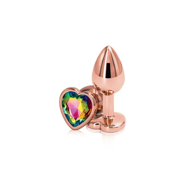 NS Novelties - Rear Assets - Aluminum Heart Butt Plug - Rose Gold/Rainbow - 2.75 Inch