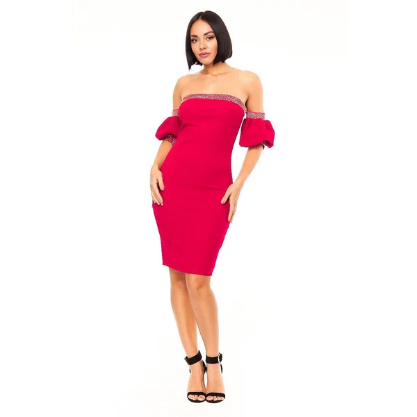 Off shoulder studded band detailed fashion dress
