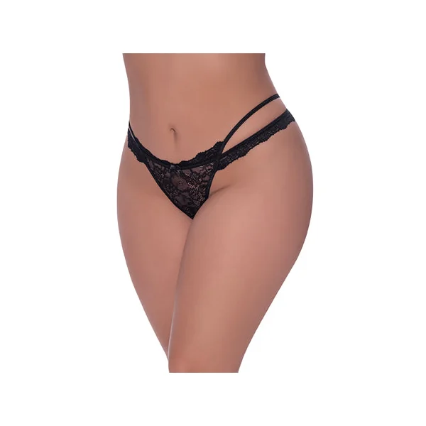 Ooh La Lace Black Cross Strap Split Crotch Tanga