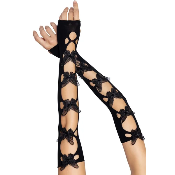 Opaque Net Butterfly Cut Out Arm Warmers
