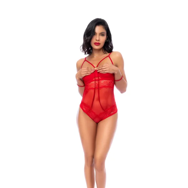 Open Cups Heart Teddy w/Cuffs Red