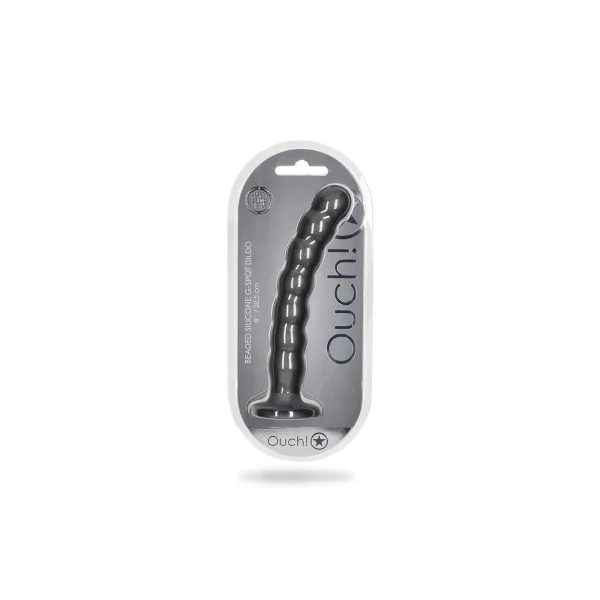 Ouch! Beaded Silicone 8 in. G-Spot Dildo, 8.03 Inch Insertable, 1.22 Inch Max Width, Gunmetal