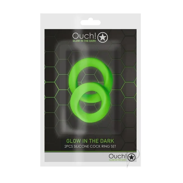 Ouch! Cock Ring Silicone Set (2pc) Glow in the Dark - Green
