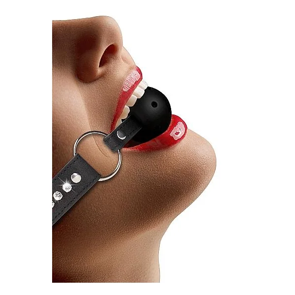 Ouch Diamond Studded Breathable Ball Gag With Straps - Black
