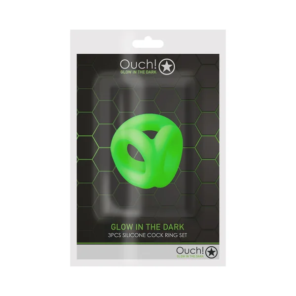 Ouch! Glow Cock Ring & Ball Strap - Glow In The Dark - Green