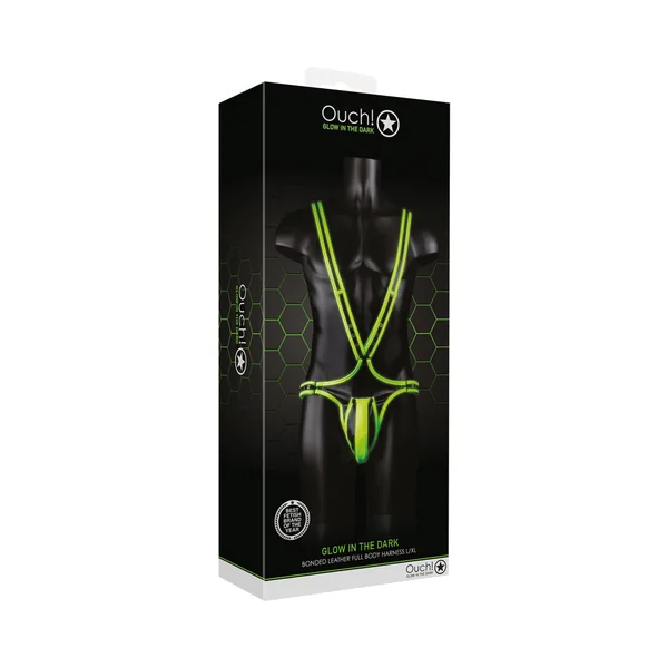 Ouch! Glow in the Dark Bonded Leather Full-Body Harness Neon Green L/XL