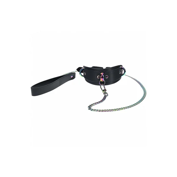 Ouch International - Venice Collection - Collar with Leash - Black/Iridescent